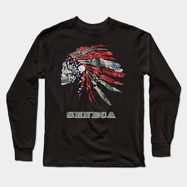 Seneca Native American Indian Flag Money Headress Long Sleeve T-Shirt by The Dirty Gringo